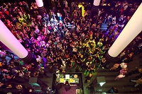 A shot from above of the SFMOMA atrium during a party